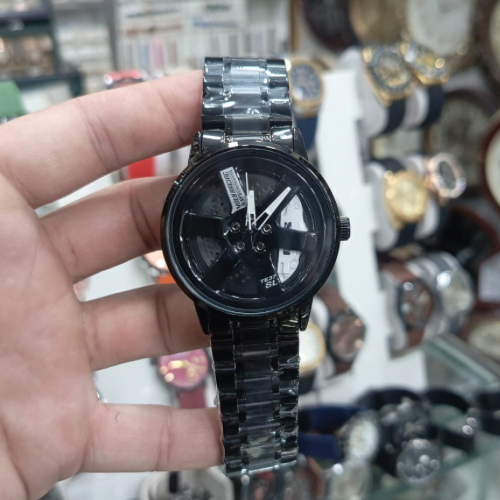 Skmei Black Rotating Rim Watch – Stylish Automotive Inspired Timepiece
