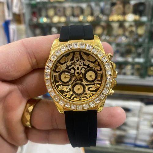 Rolex Skeleton Dial Gold Bezel Chronograph Watch