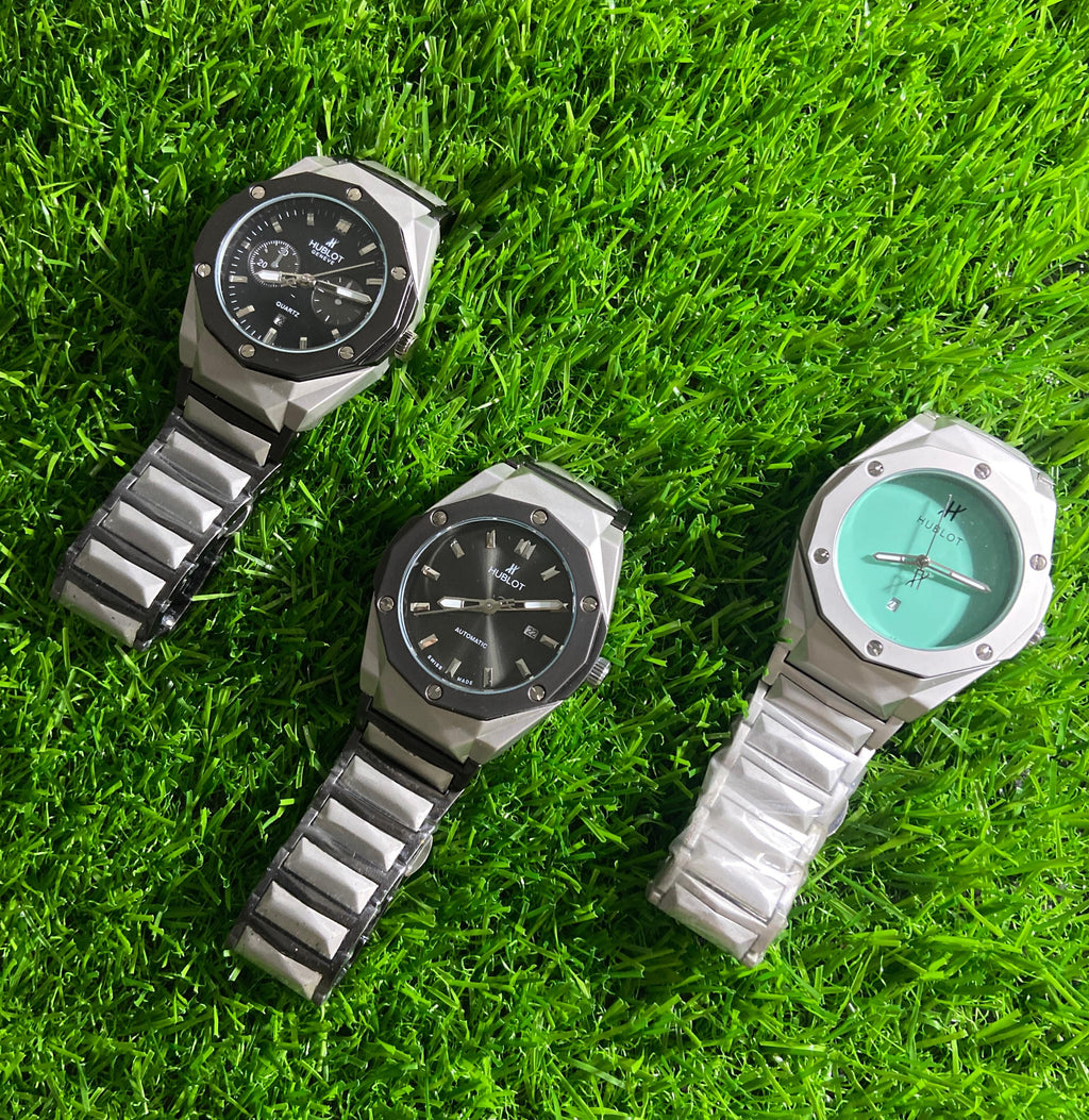 Hublot-Inspired Men's Stainless Steel Chronograph Watch – Black Dial