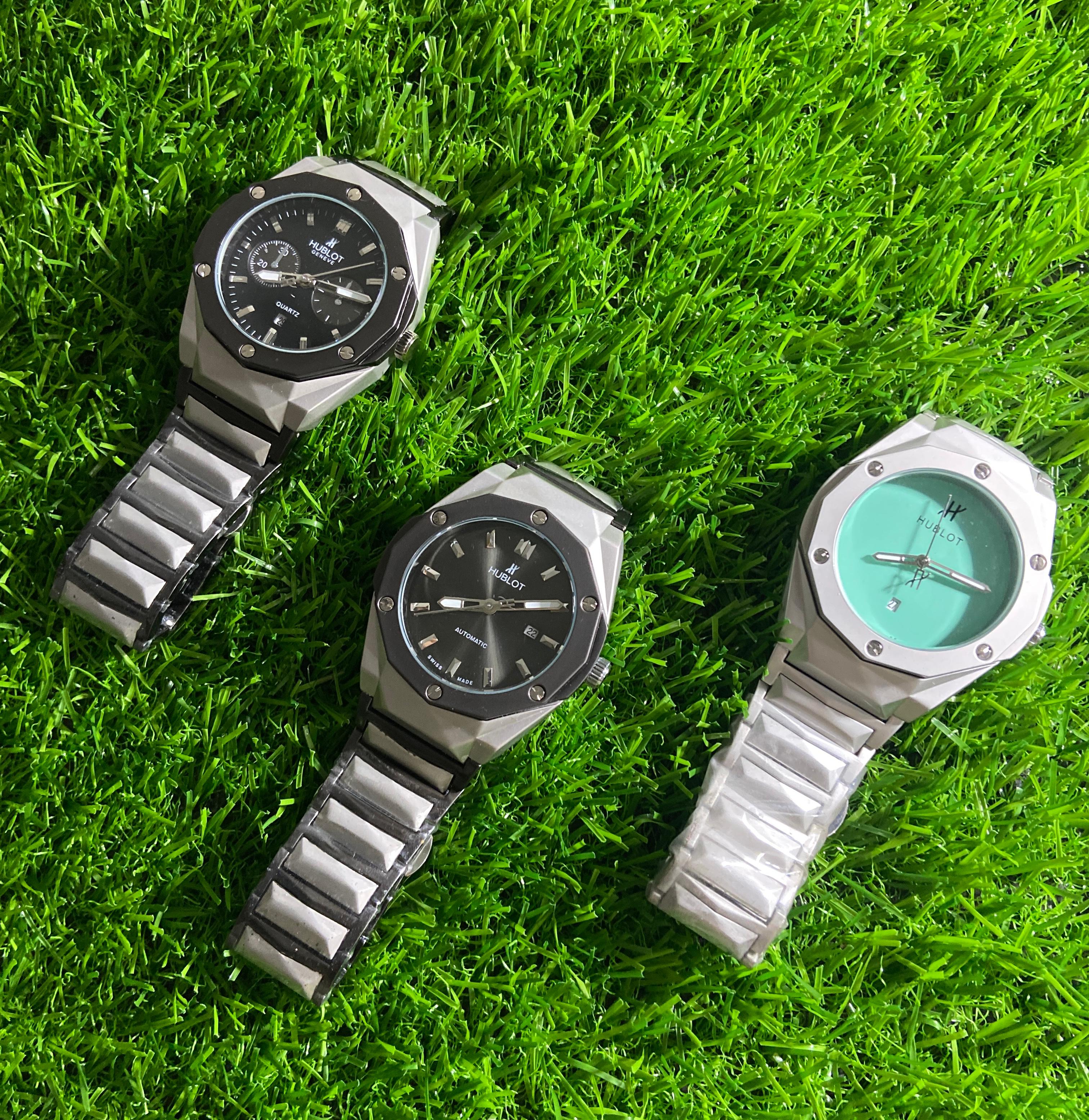 Hublot-Inspired Men's Stainless Steel Chronograph Watch – Black Dial