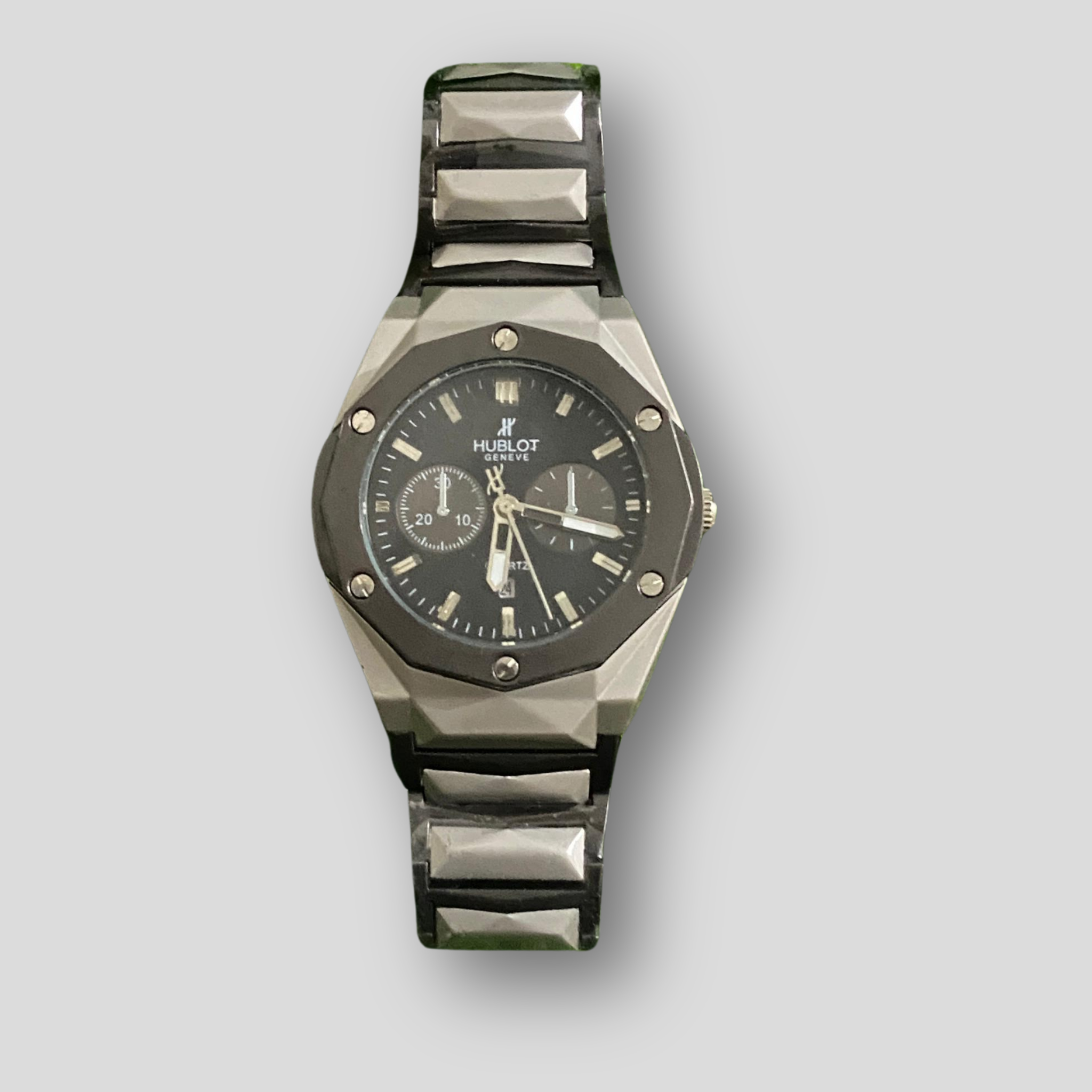 Hublot-Inspired Men's Stainless Steel Chronograph Watch – Black Dial