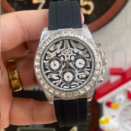 Rolex Skeleton Dial Gold Bezel Chronograph Watch - Image 2